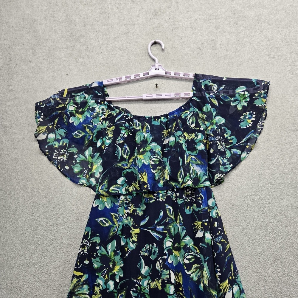 Donna Morgan Women Dress 4 Navy Floral Maxi Milkmaid Chiffon Cottagecore NWT - Picture 8 of 9